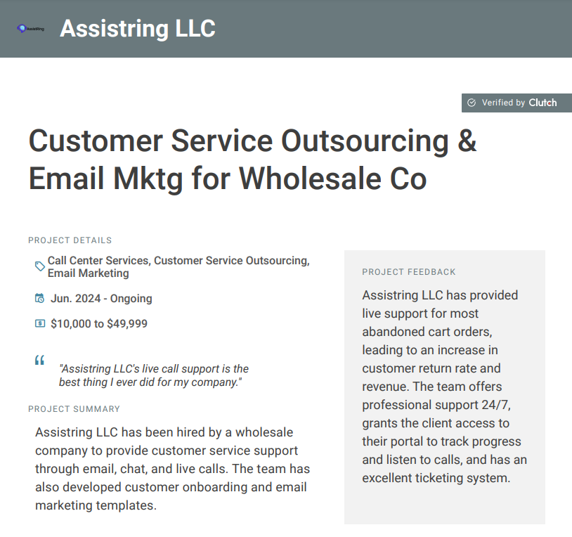 portfolio Customer service outsourcing